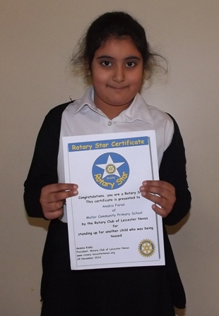 Anabia Faraz, Mellor Rotary Star for standing up for another child who was being teased