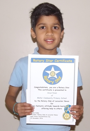 Hiral Patel, Mellor Rotary Star for his fantastic attitude towards learning and offering help to others