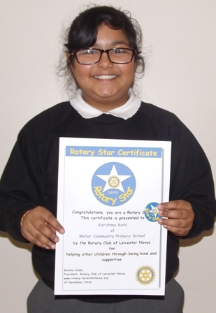 Karisma Kara, a Rotary Star for helping other children through being kind and supportive