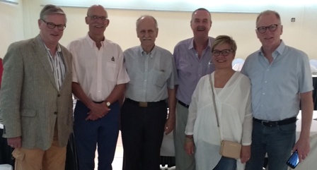 Visitors to the Rotary Club of Banjul; Rotarians Onno and Philip, non-Rotarian visitor Hans, Jim, Inner Wheel member Lis and her husband Rotarian Paul