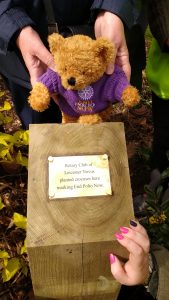 The plaque marking the Rotary Club's crocus planting