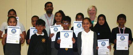 Mellor PS Rotary Stars with teacher Asif Esat and Rotarian Pam Spokes