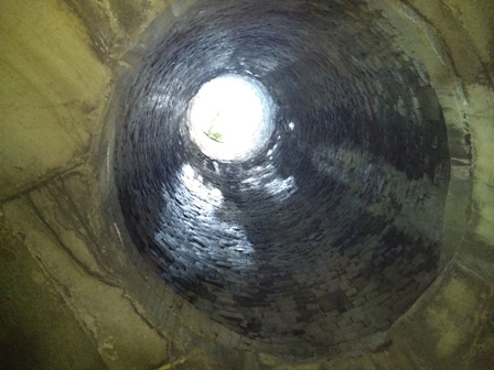 Looking up... one of the shafts where excavated soil and rock was hoisted to the surface