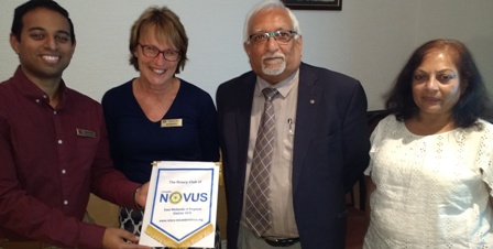 Presidents Jason Chauhan, and Ann Saunders, of the Rotary Club of Blaby Meridian, with Rotarians Vasant Kalyani and Sarita Shah