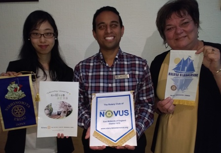 President Jason Chauhan flanked by Novus guests Mai Tsumura, from Japan, and Louisa Horne, from Canada